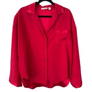 Vintage Victoria's Secret Red Satin-Like LongSleeve ButtonDown Pajama Top-Medium